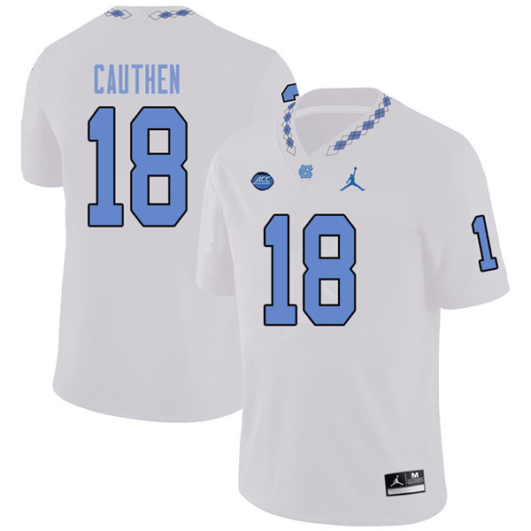 Jordan Brand Men #18 J.T. Cauthen North Carolina Tar Heels College Football Jerseys Sale-White